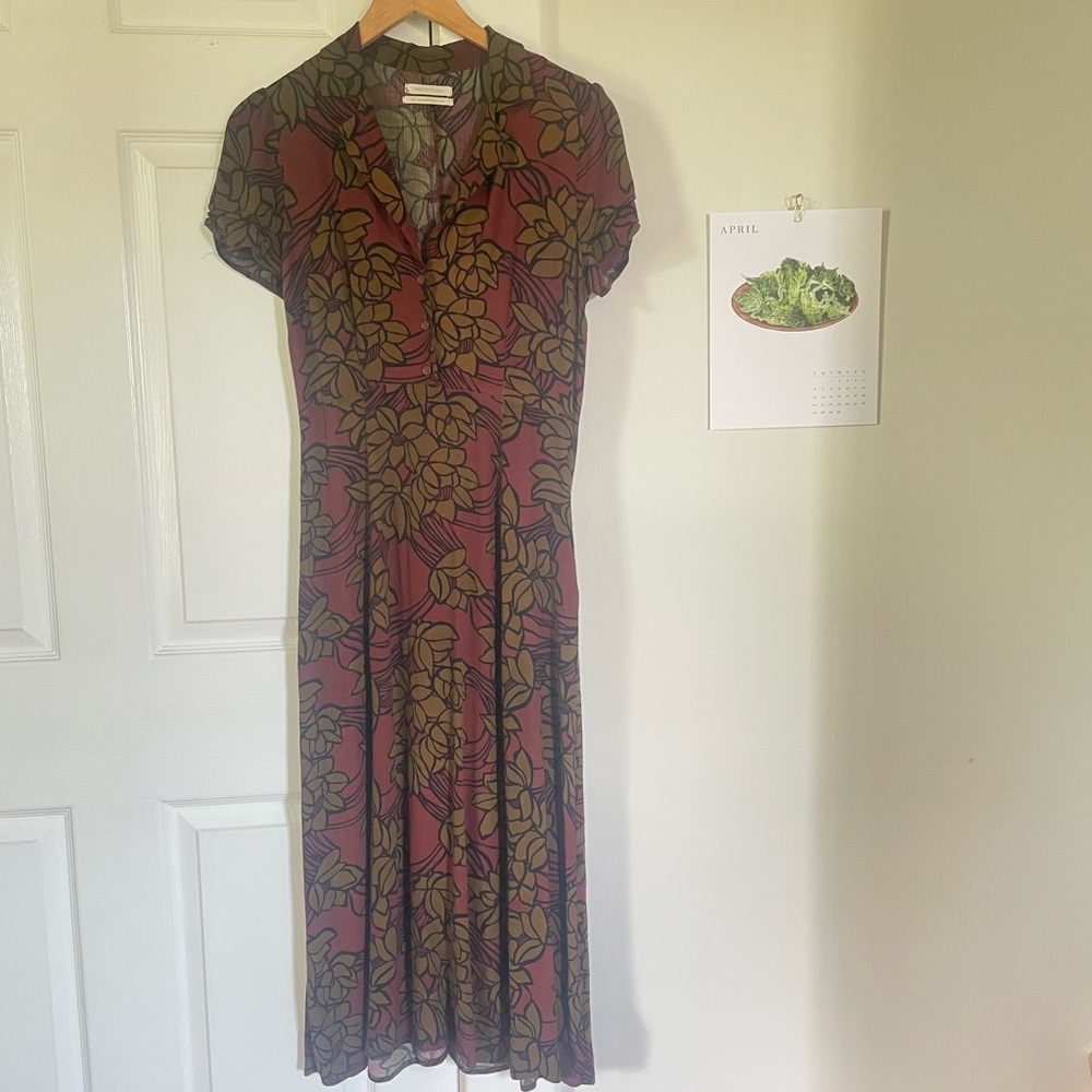 Floral Print Dress in Burgundy and Olive